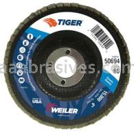 Weiler 50694 4" Tiger Disc Abrasive Flap Disc Flat Type 27 Phenolic Backing 60 Z 5/8" Arbor Hole