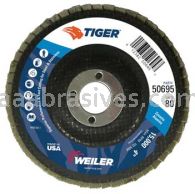 Weiler 50695 4" Tiger Disc Abrasive Flap Disc Flat Type 27 Phenolic Backing 80 Z 5/8" Arbor Hole