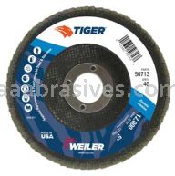 Weiler 50713 5" Tiger Disc Abrasive Flap Disc Flat Type 27 Phenolic Backing 40 Z 7/8" Arbor Hole