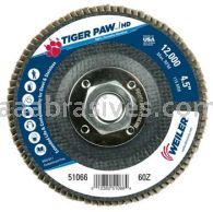 Weiler 51066 4-1/2" Tiger Paw Super High Density Flap Disc Angled Type 29 Phenolic Backing 60 Z 5/8"-11 UNC Nut