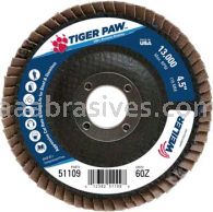 Weiler 51109 4-1/2" Tiger Paw Abrasive Flap Disc Flat Type 27 Phenolic Backing 60 Z 7/8" Arbor Hole