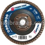 Weiler 51113 4-1/2" Tiger Paw Abrasive Flap Disc Flat Type 27 Phenolic Backing 40 Z 5/8"-11 UNC Nut
