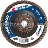Weiler 51114 4-1/2" Tiger Paw Abrasive Flap Disc Flat Type 27 Phenolic Backing 60 Z 5/8"-11 UNC Nut