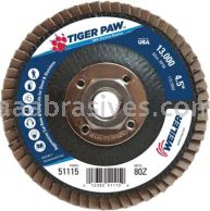 Weiler 51115 4-1/2" Tiger Paw Abrasive Flap Disc Flat Type 27 Phenolic Backing 80 Z 5/8"-11 UNC Nut