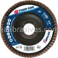 Weiler 51119 4-1/2" Tiger Paw Abrasive Flap Disc Angled Type 29 Phenolic Backing 40 Z 7/8" Arbor Hole