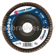 Weiler 51119V 4-1/2" Tiger Paw Flap Disc Conical Type 29 Phenolic Backing 40 Z 7/8" Arbor Hole Vending Ready