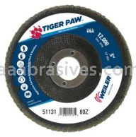 Weiler 51131 5" Tiger Paw Abrasive Flap Disc Conical Type 29 Phenolic Backing 80 Z 7/8" Arbor Hole