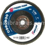 Weiler 51133 5" Tiger Paw Abrasive Flap Disc Conical Type 29 Phenolic Backing 60 Z 5/8"-11 UNC Nut