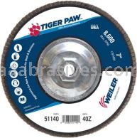 Weiler 51140 7" Tiger Paw Abrasive Flap Disc Flat Type 27 Phenolic Backing 40 Z 5/8"-11 UNC Nut