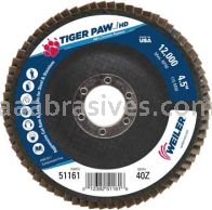 Weiler 51161 4-1/2" Tiger Paw Super High Density Flap Disc Flat Type 27 Phenolic Backing 40 Z 7/8" Arbor Hole