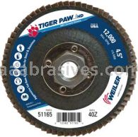 Weiler 51165 4-1/2" Tiger Paw Super High Density Flap Disc Flat Type 27 Phenolic Backing 40 Z 5/8"-11 UNC Nut