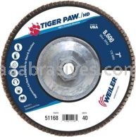Weiler 51168 7" Tiger Paw Super High Density Flap Disc Flat Type 27 Phenolic Backing 40 Z 5/8"-11 UNC Nut