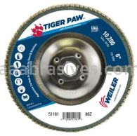 Weiler 51181 6" Tiger Paw Abrasive Flap Disc Angled Type 29 Phenolic Backing 80 Z 5/8"-11 UNC Nut
