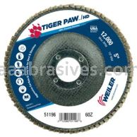 Weiler 51196 5" Tiger Paw Super High Density Flap Disc Flat Type 27 Phenolic Backing 60 Z 7/8" Arbor Hole