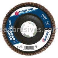 Weiler 51245 4-1/2" Tiger Paw Abrasive Flap Disc Angled Phenolic Backing 40 Z X-LOCK Arbor Hole