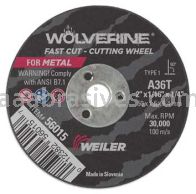 Weiler 56015 2" x 1/16" Wolverine Type 1 Cut-Off Wheel A36T 1/4" AH