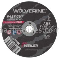 Weiler 56060 3" x 1/8" WOLVERINE Type 1 Cut-Off Wheel A36S 1/4" AH