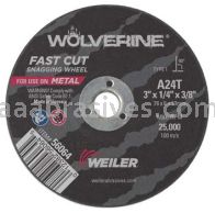 Weiler 56064 3" x 1/4" Wolverine Type 1 Snagging Wheel A24T 3/8" AH