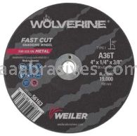 Weiler 56163 4" x 1/4" WOLVERINE Type 1 Snagging Wheel A36T 3/8" AH
