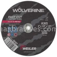 Weiler 56167 4" x 1/8" Wolverine Type 1 Cut-Off Wheel A36S 1/4" AH
