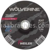 Weiler 56426 7" x 1/8" Wolverine Type 27 Cut/Grind Combo Wheel A24T 7/8" AH
