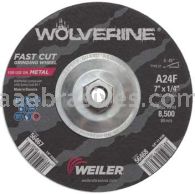 Weiler 56468 7" x 1/4" Wolverine Type 27 Grinding Wheel A24R 5/8"-11 Nut