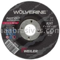 Weiler 56474 4" x 3/32" Wolverine Type 27 Cutting Wheel A24T 5/8" AH