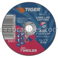 Weiler 57011 2" x 1/16" TIGER AO Type 1 Cut-Off Wheel A36T 3/8" AH
