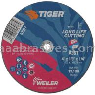 Weiler 57077 4" x 1/8" TIGER AO Type 1 Cutting Wheel A36T 1/4" AH
