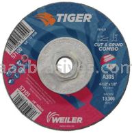 Weiler 57100 4-1/2" x 1/8" TIGER AO Type 27 Cut/Grind Combo Wheel A30S 5/8"-11 Nut