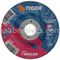 Weiler 57101 4-1/2" x 1/8" TIGER AO Type 27 Cut/Grind Combo Wheel A30S 7/8" AH