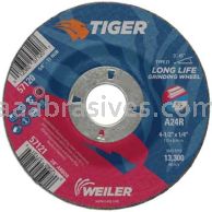Weiler 57121 4-1/2" x 1/4" TIGER AO Type 27 Grinding Wheel A24R 7/8" AH