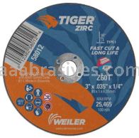 Weiler 58012 3" x .035" Tiger Zirc Type 1 Cut-Off Wheel Z60T 1/4" AH