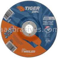 Weiler 58079 6" x 1/4" TIGER ZIRC Type 27 Grinding Wheel Z24T 7/8" AH