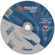 Weiler 58119 9" x 1/8" TIGER INOX Type 27 Cut/Grind Combo Wheel INOX30T 7/8" AH