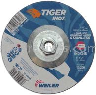 Weiler 58128 6" x 1/4" TIGER INOX Type 27 Grinding Wheel INOX24R 5/8"-11 Nut
