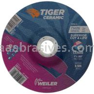 Weiler 58311 7" x .060" TIGER CERAMIC Type 27 Cutting Wheel CER60S 7/8 AH