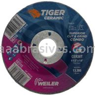 Weiler 58315 4-1/2 x 1/8 TIGER CERAMIC Type 27 Cut/Grind Combo Wheel CER30T 7/8 AH