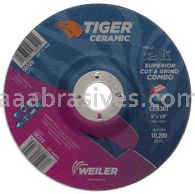Weiler 58319 6 x 1/8 TIGER CERAMIC Type 27 Cut/Grind Combo Wheel CER30T 7/8 AH
