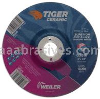 Weiler 58329 6" x 1/4" TIGER CERAMIC Type 27 Grinding Wheel CER24R 7/8 AH