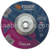 Weiler 58330 6" x 1/4" TIGER CERAMIC Type 27 Grinding Wheel CER24R 5/8-11 Nut