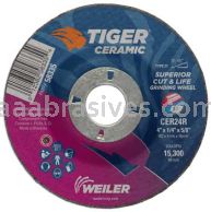 Weiler 58335 4" x 1/4" TIGER CERAMIC Type 27 Grinding Wheel CER24R 5/8 AH