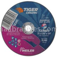 Weiler 58345 3" x 1/16" TIGER CERAMIC Type 1 Cut-Off Wheel CER36T 1/4" AH