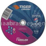 Weiler 58351 4" x 1/16" TIGER CERAMIC Type 1 Cut-Off Wheel CER36T 1/4" AH