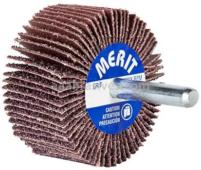 2 x 1 x 1/4 120 Merit Metal Alo Resin Bond Small Diameter Flap Wheels With 1/4" Steel Shank
