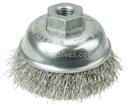 Weiler 13184 3-1/2" Crimped Wire Cup Brush .014" Stainless Steel Fill M14 x 2.0 Nut