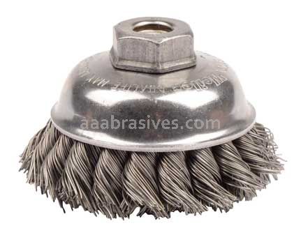 Weiler 13153 3-1/2" Single Row Knot Wire Cup Brush .023" Steel Fill 3/8"-24 UNF Nut