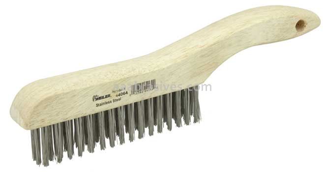 Weiler 44064 Hand Wire Scratch Brush .012 Stainless Steel Fill Shoe Handle 4 x 16 Rows