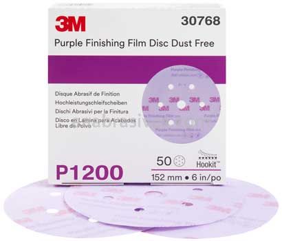 3M™ 7100122777 6” P1200 Grit 260L Hookit™ Purple Finishing Film Abrasive Disc