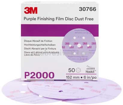 3M&trade; 7100122799 6” P2000 Grit 260L Hookit&trade; Purple Finishing Film Abrasive Disc